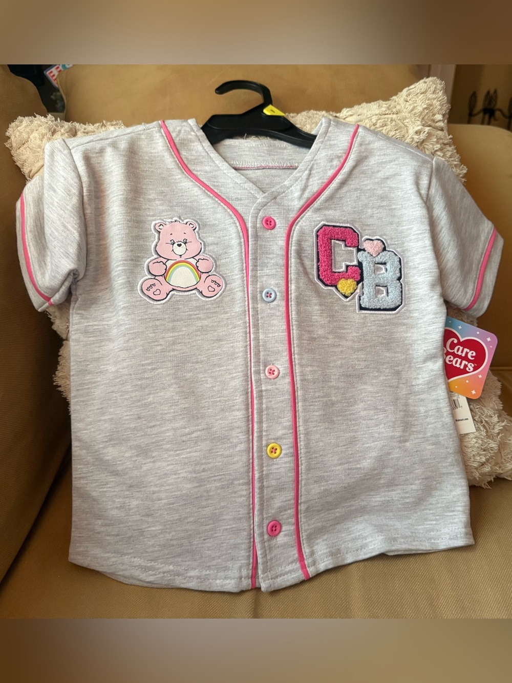 Care Bears Light Gray Button-Up Top with Pink Trim
